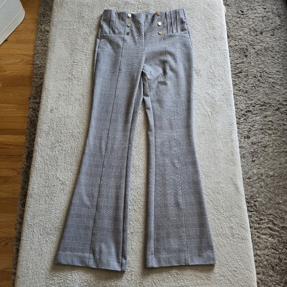 Ella Rafaella High Rise Button Detail Plaid Bootcut Pant size 8 - Picture 3 of 12